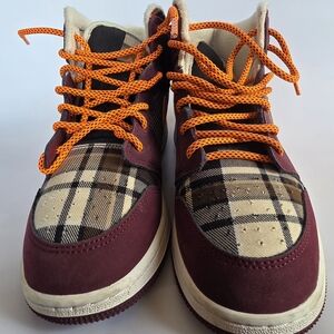 Jordan Kids Sneakers in Burgundy and Orange Plaid